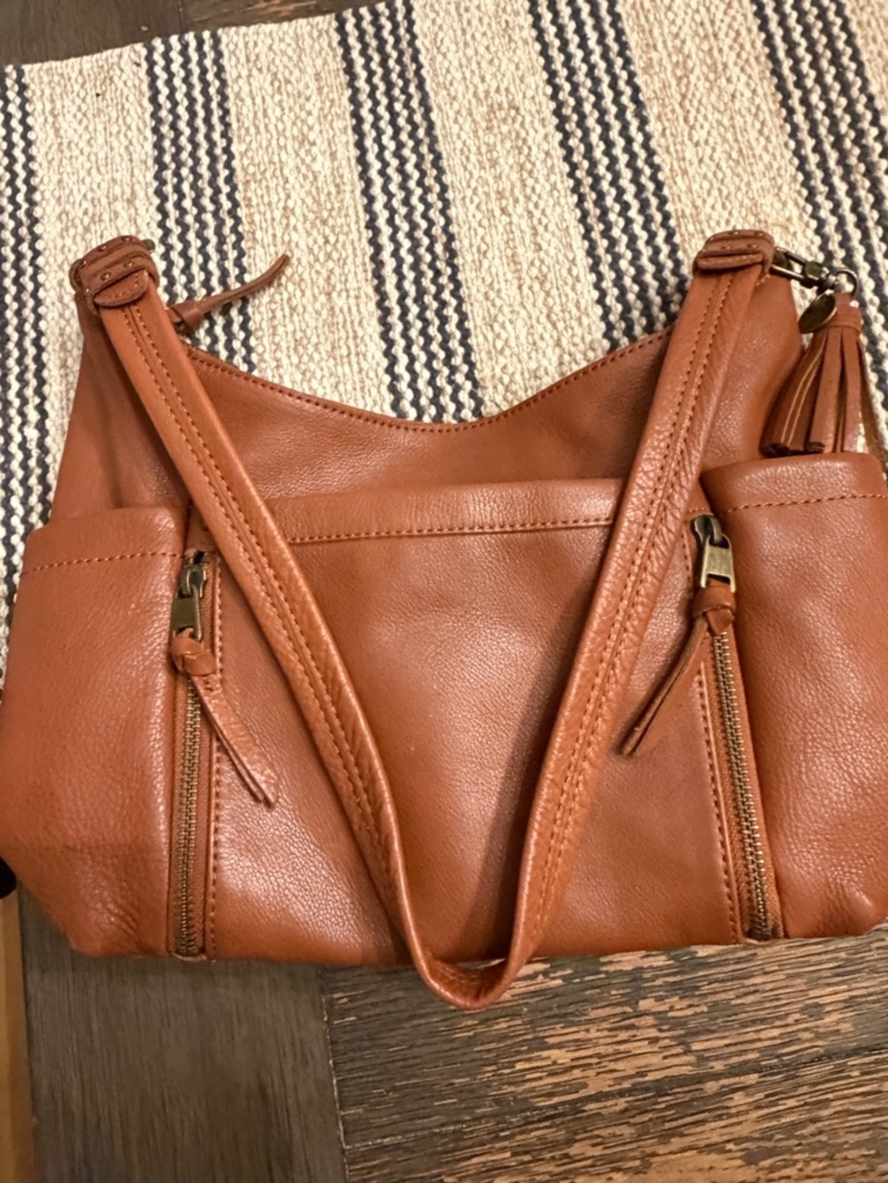 The Sak Cognac Brown Leather Shoulder Bag with Tassel